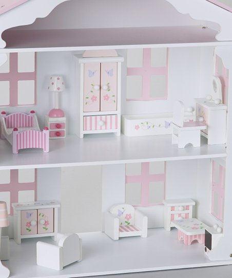 Rosalina Wooden Doll House pink/ white - shopnurseryrhymes