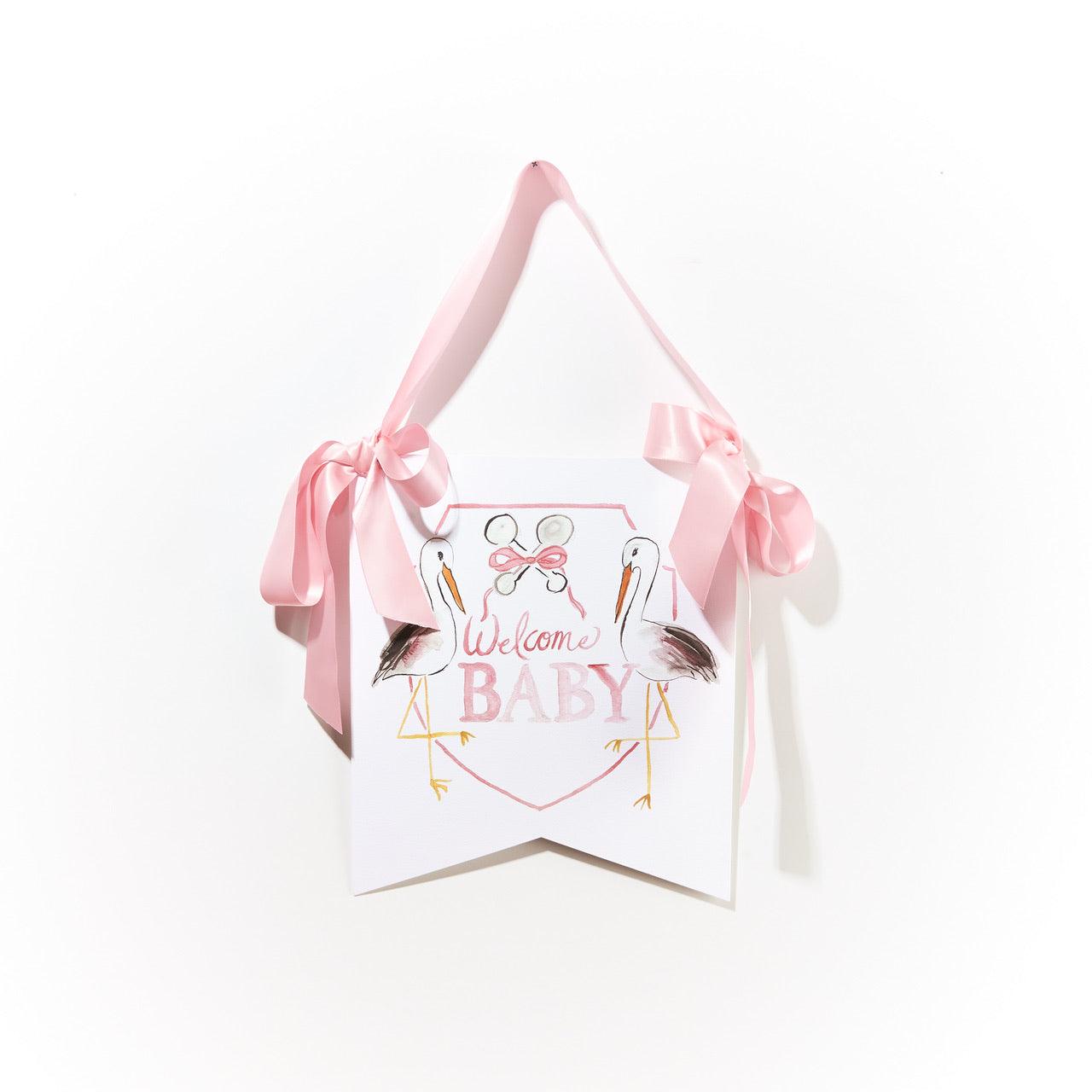 Over the Moon "Welcome Baby" Stork Hanger - shopnurseryrhymes