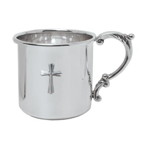 Salisbury Sterling Scroll Handle Baby Cup w/Cross - shopnurseryrhymes