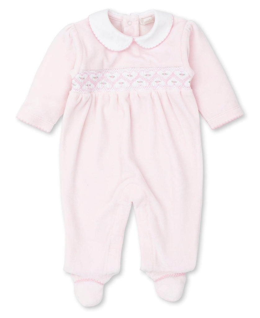Kissy Kissy Pink Velour Footie with Heart Hand Smocking